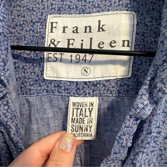 Frank & Eileen Blue Linen Barry Floral Long Sleeve Blouse Top Small - Picture 9 of 10